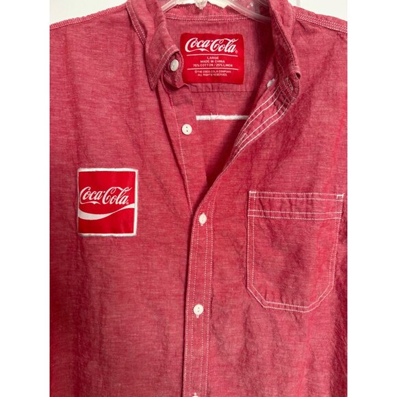 Coca- Cola Button Up Shirt Size Large Short Sleeve Red Pocket Men's Employee - Picture 5 of 7